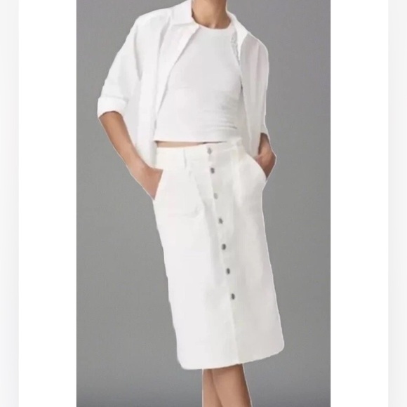 Paige Meadow Utility Patch Pockets Midi Denim Skirt In White NWT Size 31 - Picture 3 of 11